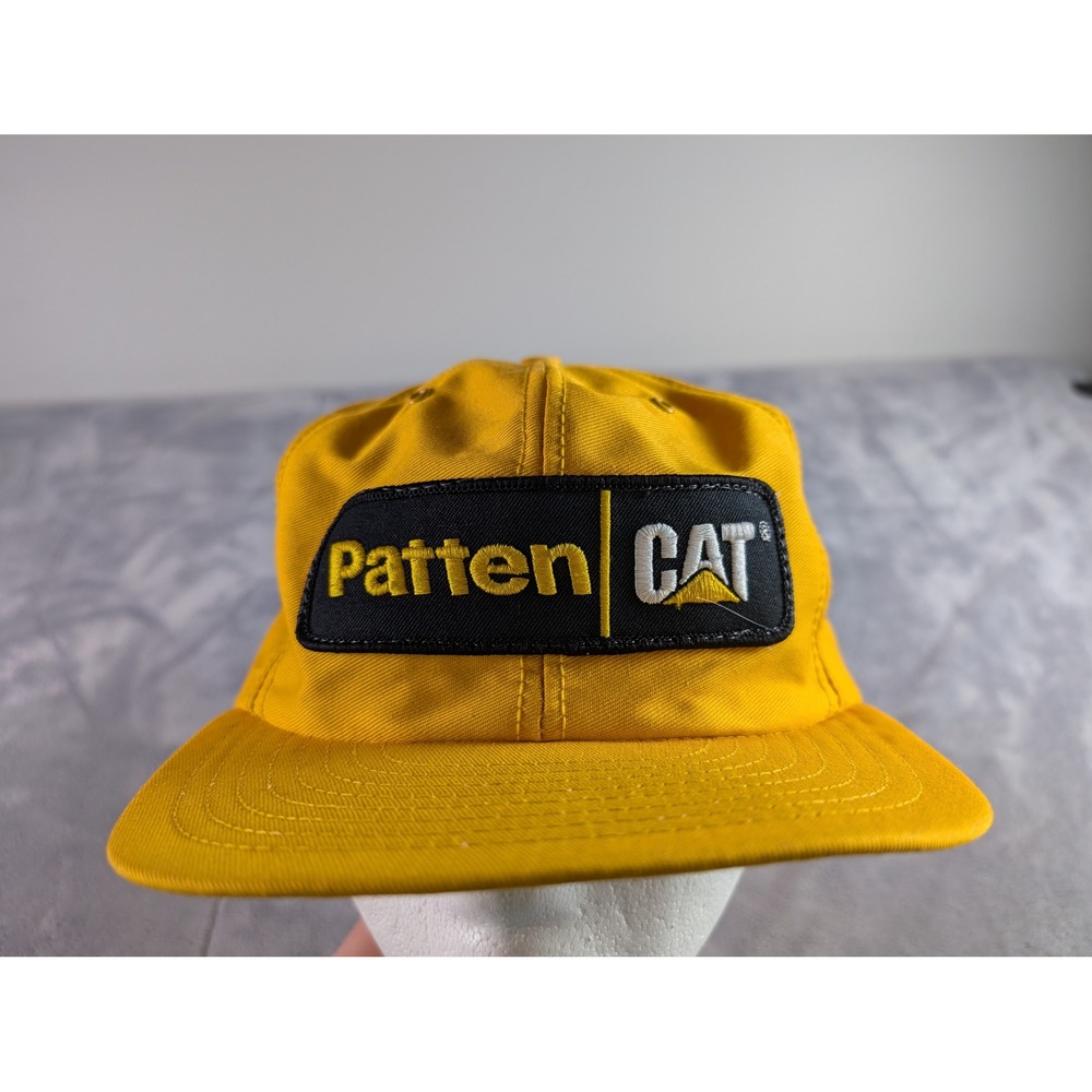 Vintage Caterpillar Patten CAT Trucker Hat Yellow Snapback Made in USA Mens